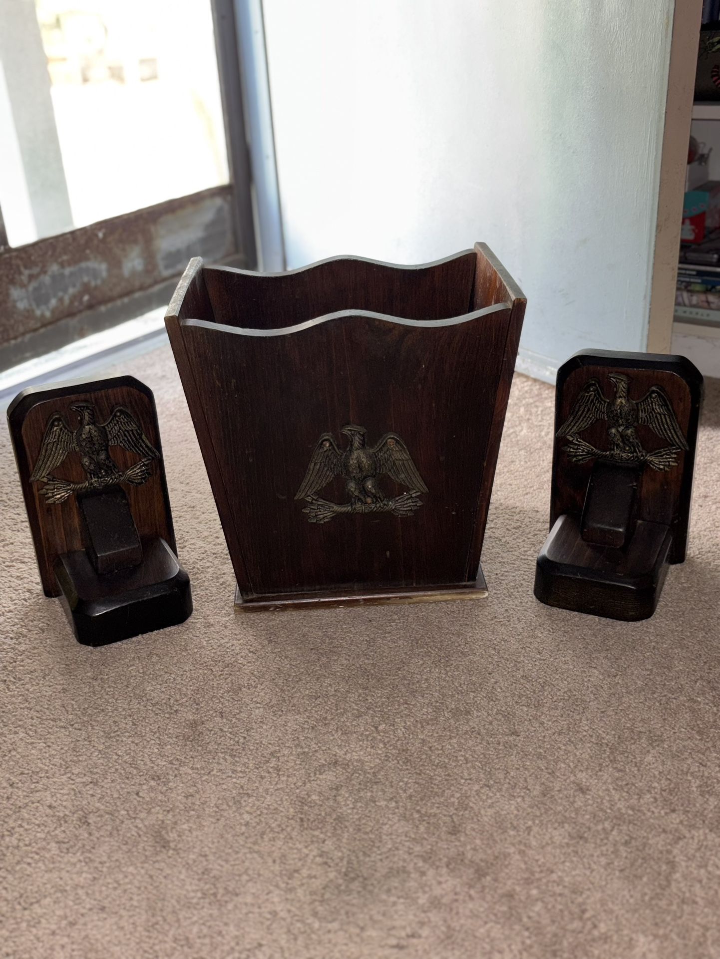 Brass Eagle Fixture Trash Can And Book Ends