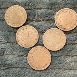 Liberty V Nickel Lot of (5) - 1904, 05, 07 (two)