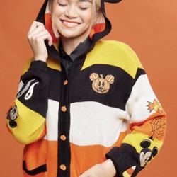 (NWT) Her Universe Disney Halloween Mickey Mouse Stripe Girls Hooded Cardigan - XL