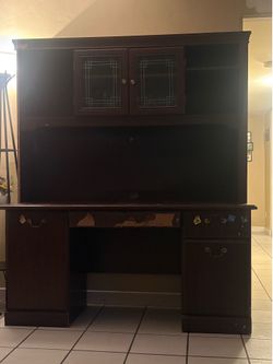 Wood desk w/ cabinets