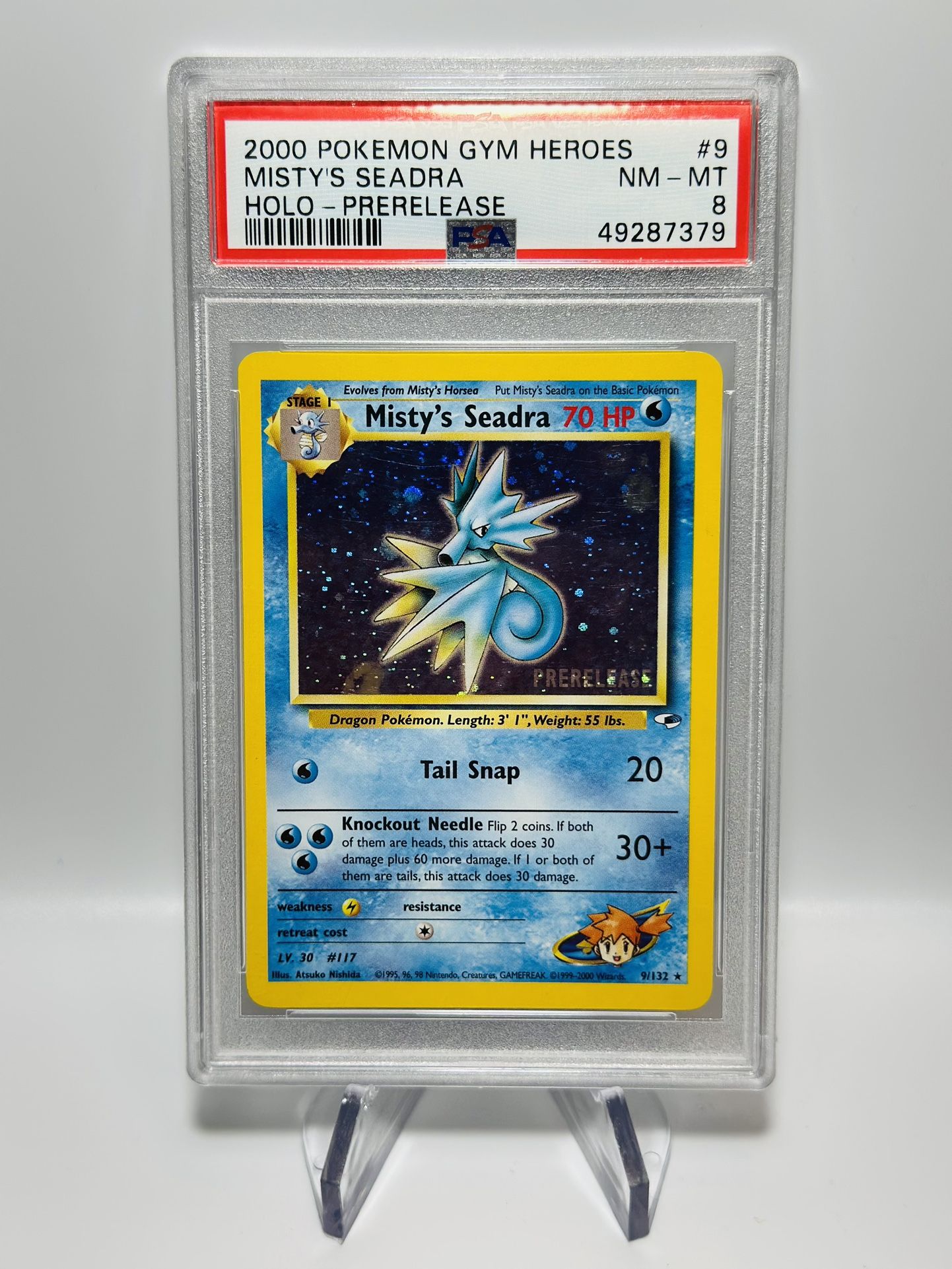 Pokemon Misty’s Seadra Holo Prerelease Gym Heroes #9 PSA 8