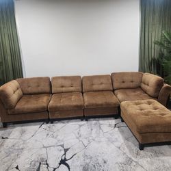Brown Sectional Firm Cushion Sofa