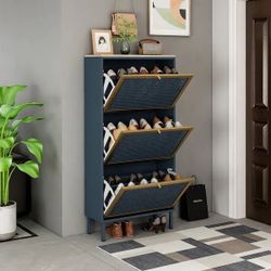 3 Metal Door Shoe Rack with Rattan Surface