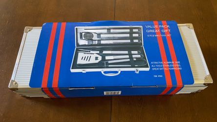 BBQ Tool Set 6 Pieces Aluminum Case Stainless Steel Barbecue Tools