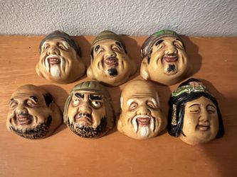 7 Mini Japanese Masks Rare Old Vintage