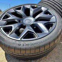 4x OEM Tesla Model X 22” Machina Wheels Black Rims Continental Tires 100% tread - HAS CENTER CAPS