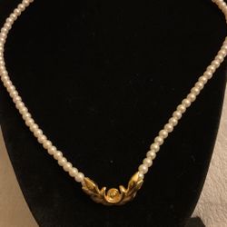 14” Choker With Small Pearls And  Gold Pendant,by Napier 