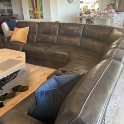 Large Leather Section Sofa Recliner