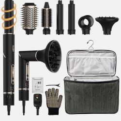 6-in-1 Multi-Functional Hot Air Comb, Interchangeable Brush Head, Negative Ion Hair Dryer Brush and Styler, Brushless Motor with 110000 RPM High