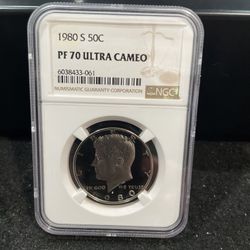 1980 S Perfect Graded Kennedy Half Dollar Graded At PR70 Ultra Cameo 3-5