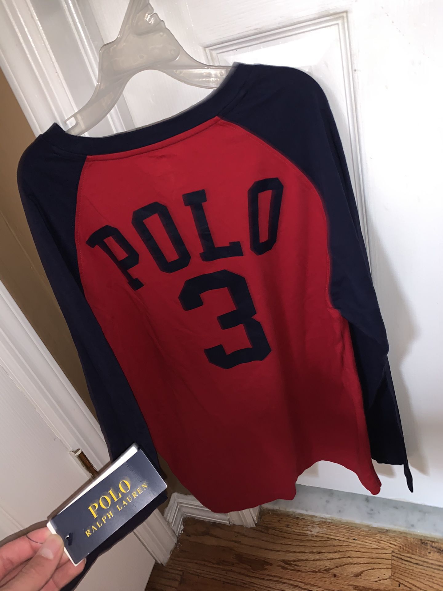New Mens Small Polo Ralph Lauren Red/Navy Blue long sleeve t/shirt