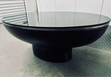 $2.5K oval concrete coffee table with black tempered  glass