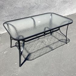 $80 (New in box) Rectangular Metal Patio Table 59x36x28” Tempered Glass with Umbrella Hole 