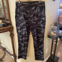 SIKAINI Men Black Gray Camo Cargo Outdoor Hiking Belt Pants Size 2XL-Minor Flaw