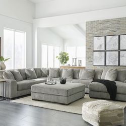 Grey Or Ivory EXTRA EXTRA LARGE SECTIONAL WITH FUR CORDUROY EXTREME SIZE DEPTH & Comfort 