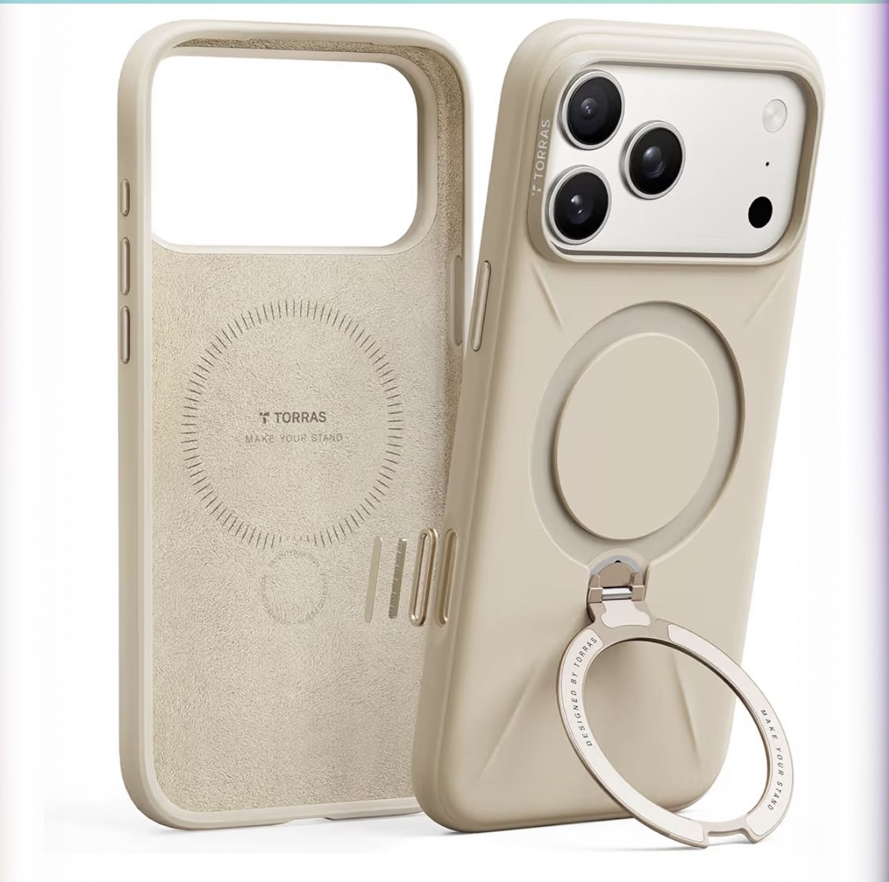 TORRAS Q3 Silicone 360 Spin for iPhone 17 Pro Max Case with Stand, Fit for MagSafe, Magnetic Ring Kickstand with Camera Control, Liquid Silicone Rubbe