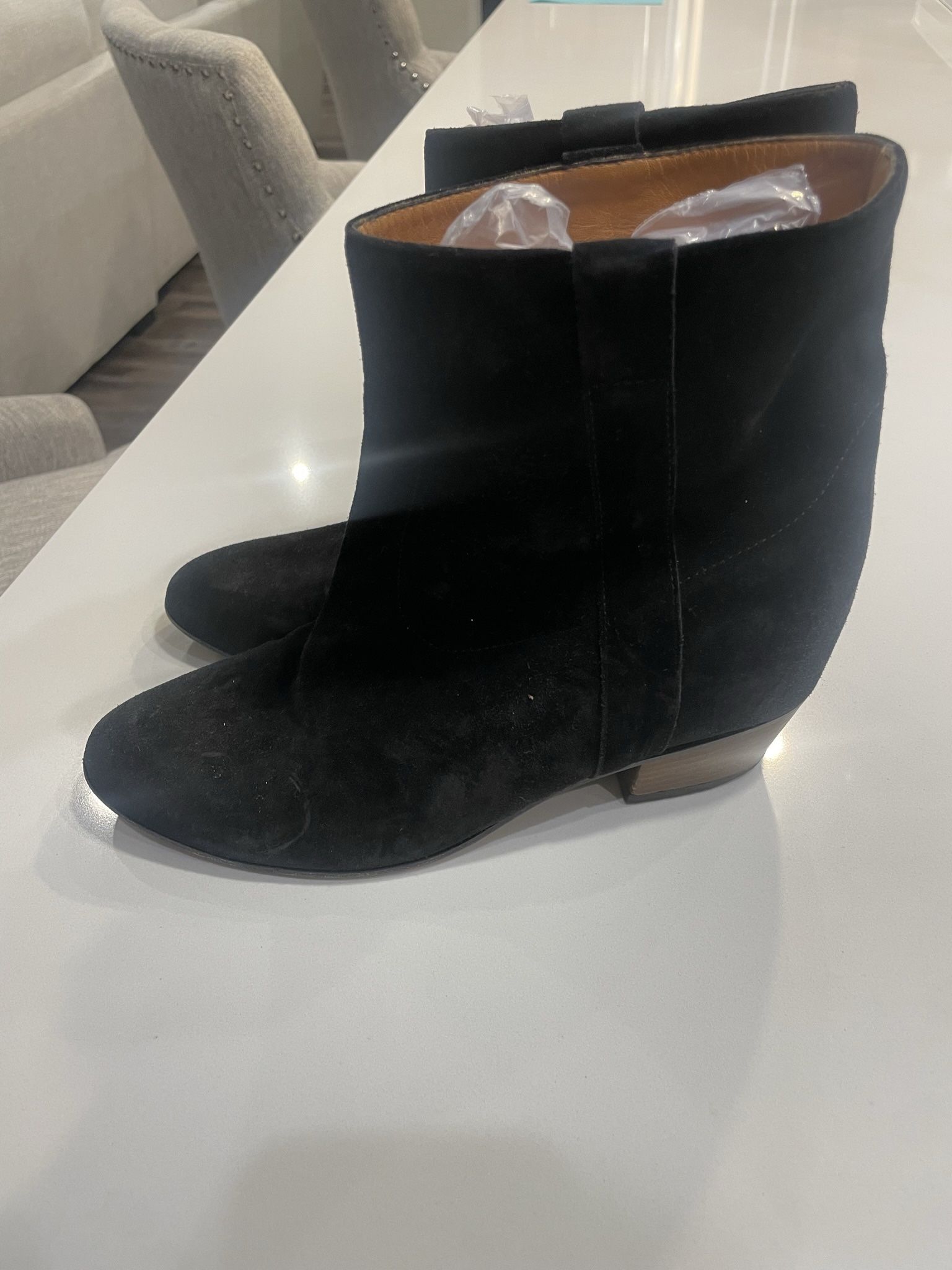 Bleecker Women’s Black Leather Heeled Boots, Size 38