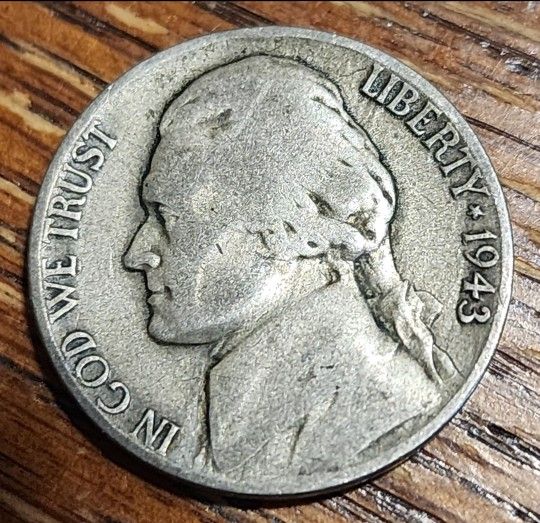Nickel Five Cent 1943 P JEFFERSON Monticello USA Liberty Coin.