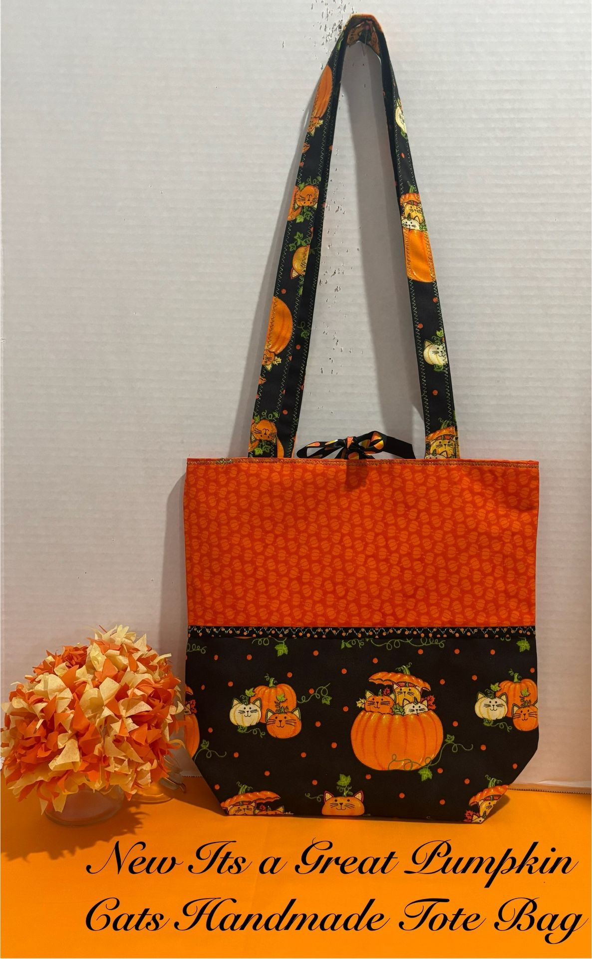 ITS A GREAT PUMPKIN KITTY CAT HANDMADE TOTE BAG