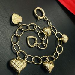 8” 14K Yellow Gold Puffy Heart Charm Rolo Bracelet 
