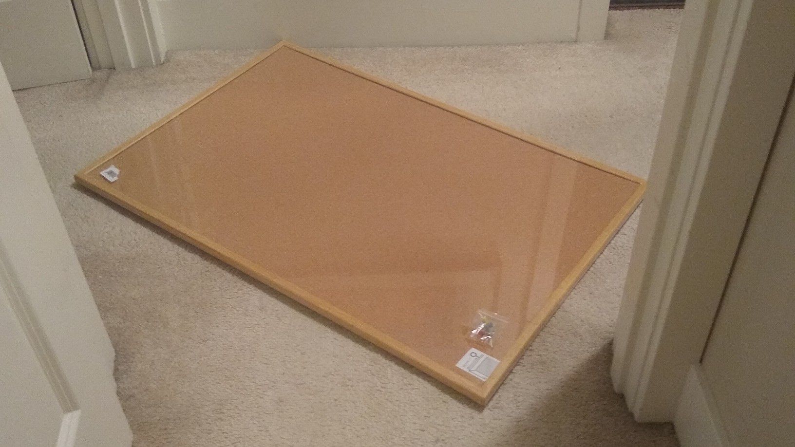 Ultralight wood framed 2 x 3 foot bulletin board corkboard with hardware