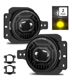 4 Inch Round LED Fog Lights for 2018-2025 Jeep Wrangler JL JLU & Jeep Gladiator JT, 60W White Amber Fog Lamps with 2 Pair Mounting Brackets, Front Bum