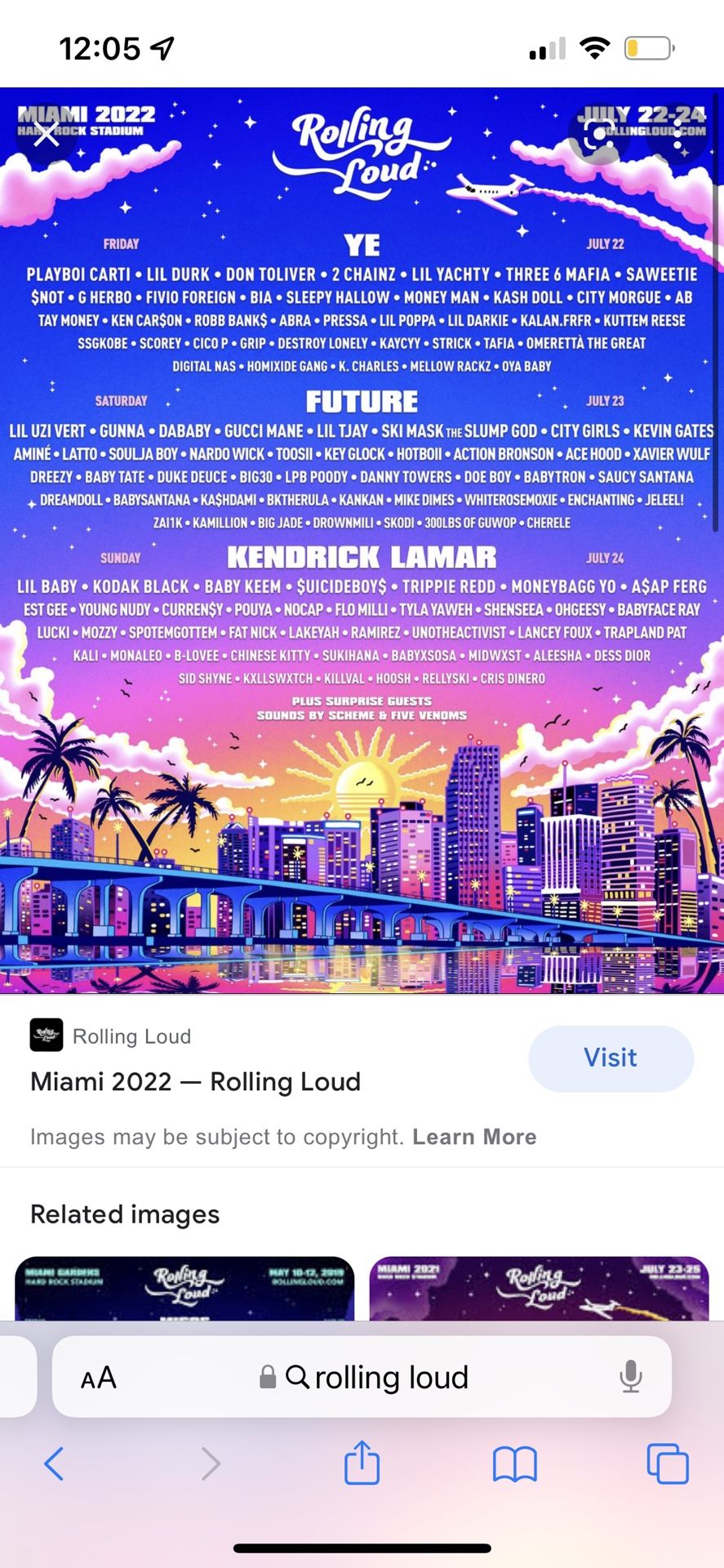 1 ROLLING LOUD GA TICKET