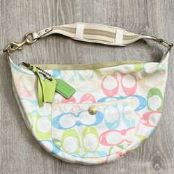 COACH Hampton Pastel Multi-Colored White Pink Green Scribble Hobo Shoulder Bag Spring Summer