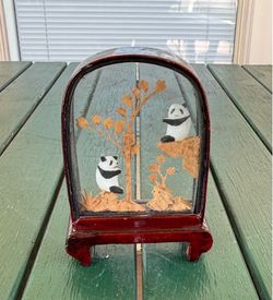 Vintage Chinese Hand-Carved Cork Diorama with Pandas
