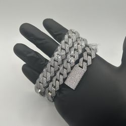 Moissanite Iced Out 4 Row Miami Cuban Chain Silver 15mm 22 Inches Brand New VVS1