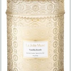 New La Jolie Muse Vanilla Bomb Candle| Vanilla, Lemon Zest & Patchouli |19 oz Large Wooden Wick...