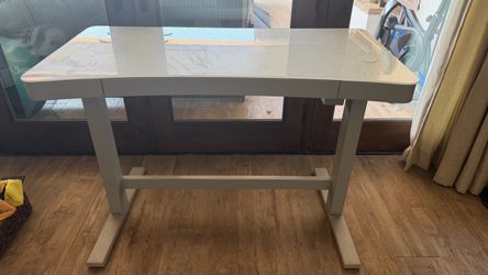 White Standing Desk with Glass Top