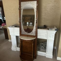 Vintage 1970 Demilune Hall Tree With Mirror Coatrack 