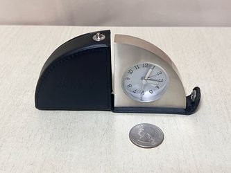 Compact Travel Alarm Clock with Leather Case