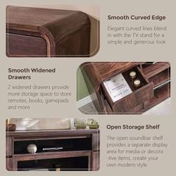 TV stand, 32-inch tall entertainment center with storage cabinet and drawers,