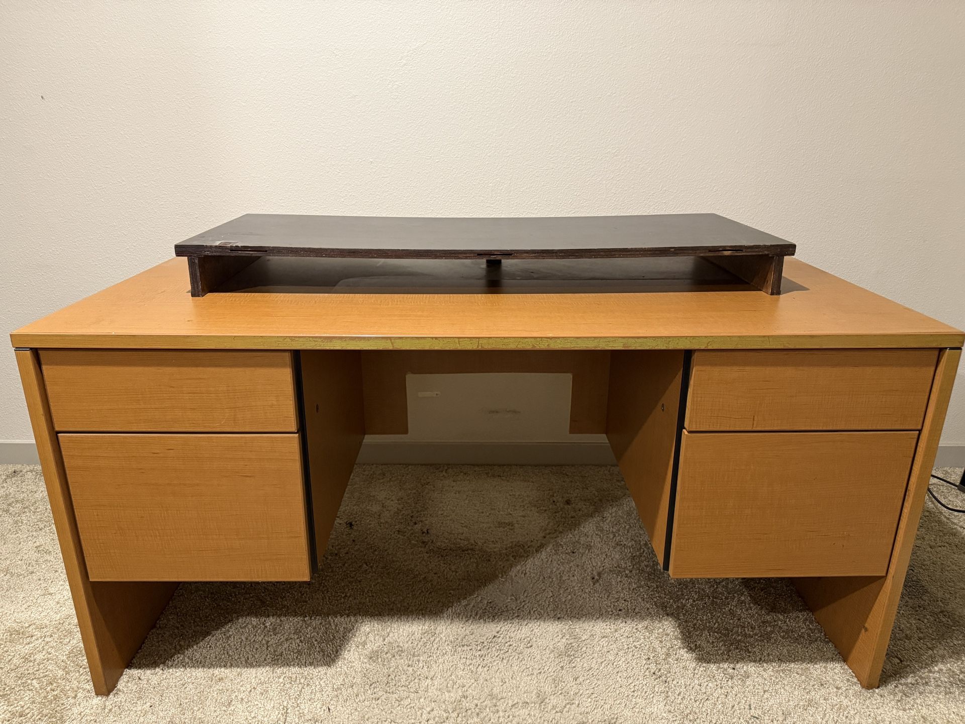 Solid Office Desk + Monitor Stand – Locking Drawers + Key – $120 🗄️