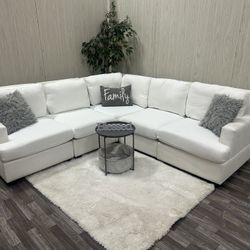 Five Piece White Modular Sectional Couch - Delivery Available 