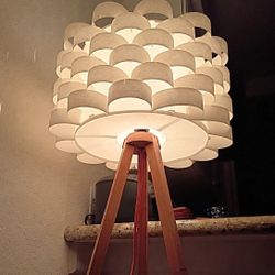 5ft Natural Wood Tripod Floor Lamp With Plastic Shade