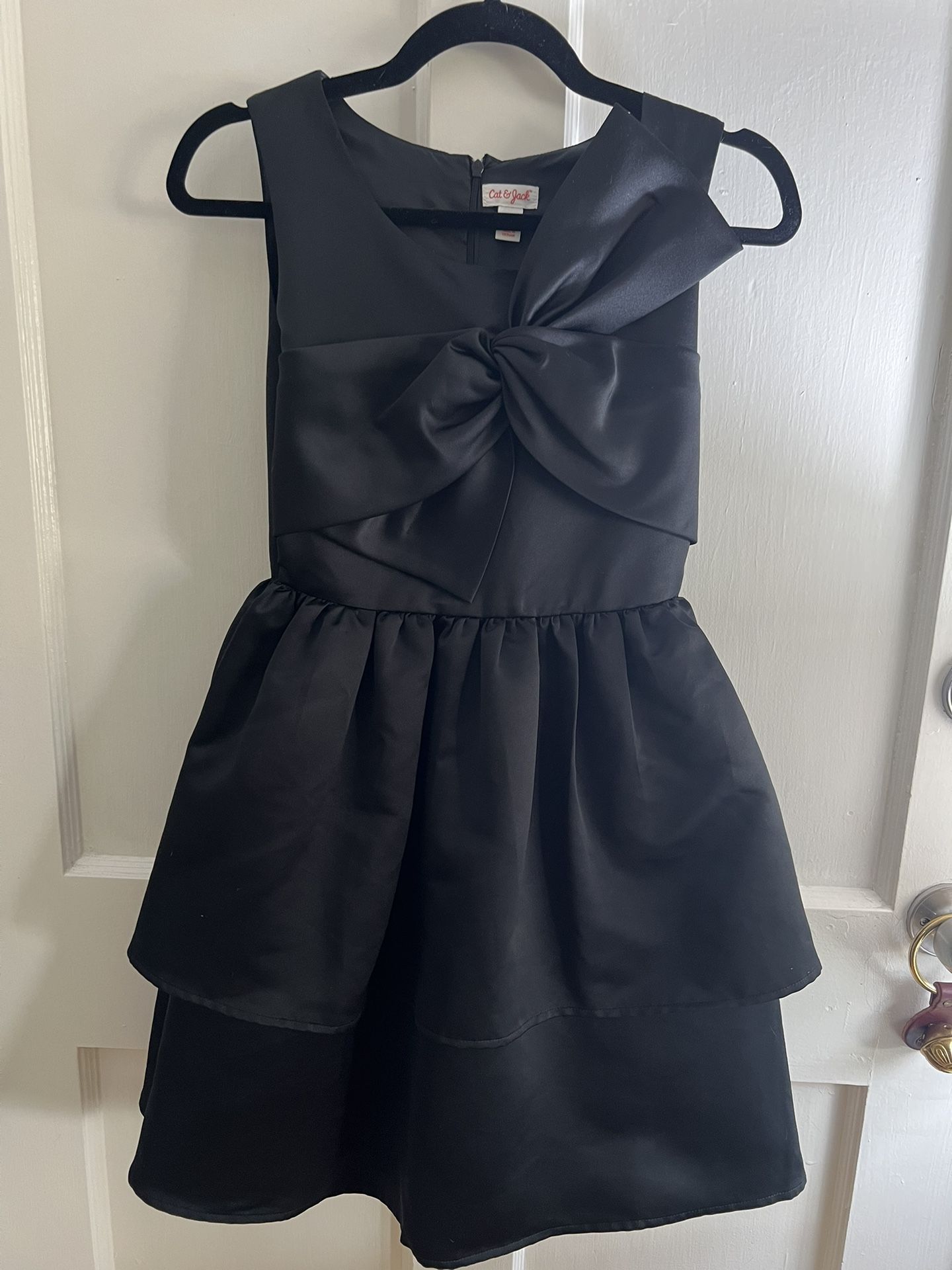 Cat & Jack Size XL 14/16 Black Satin Bow Holiday Dress