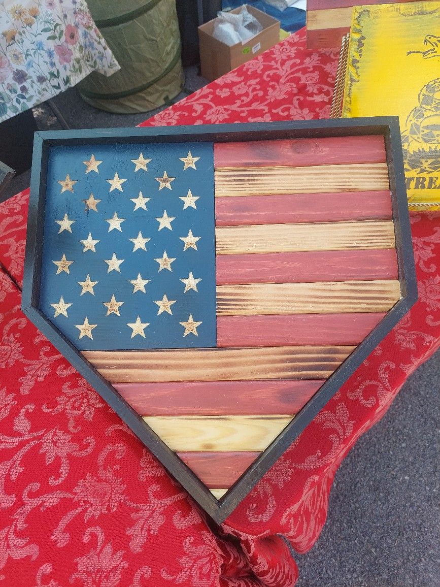 Handcrafted American Flag Shape Of Home Plate