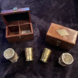Copper / Silver Shot Cups With Wooden Box