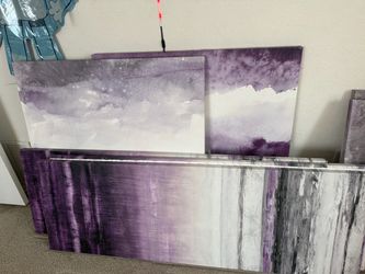 Abstract Purple and Gray Canvas Wall Art Set