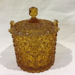 Vintage Fenton Daisy And Button Amber Glass Lidded Candy Dish 