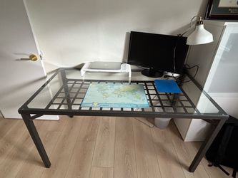 IKEA GRANAS Grey Metal Glass table