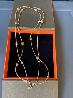 Long Gold Beaded Necklace with Pearls and Stone Beads