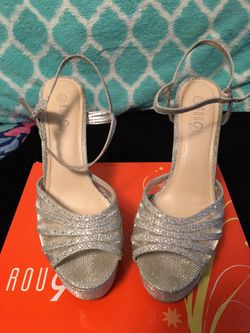 Silver Sparkly Platform Heels- Size 8 1/2