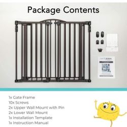 Deluxe Décor Baby Gate: Sturdy extra wide baby gate with one hand operation. Hardware Mount. Fits 38.3 - 72” Wide. (30" Tall