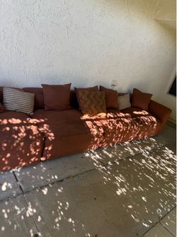 Brown Fabric Sofa with Pillows