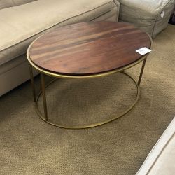 Oval Brass Wood Coffee Table