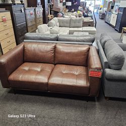 Top Grain Leather Loveseat In Brown Finish 